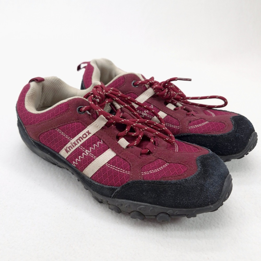 Knixmax Burgundy Suede Hiking Shoes Women 9 Trail Low Sneakers Gorpcore